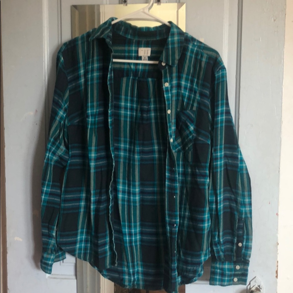 Flannel button down shirt.